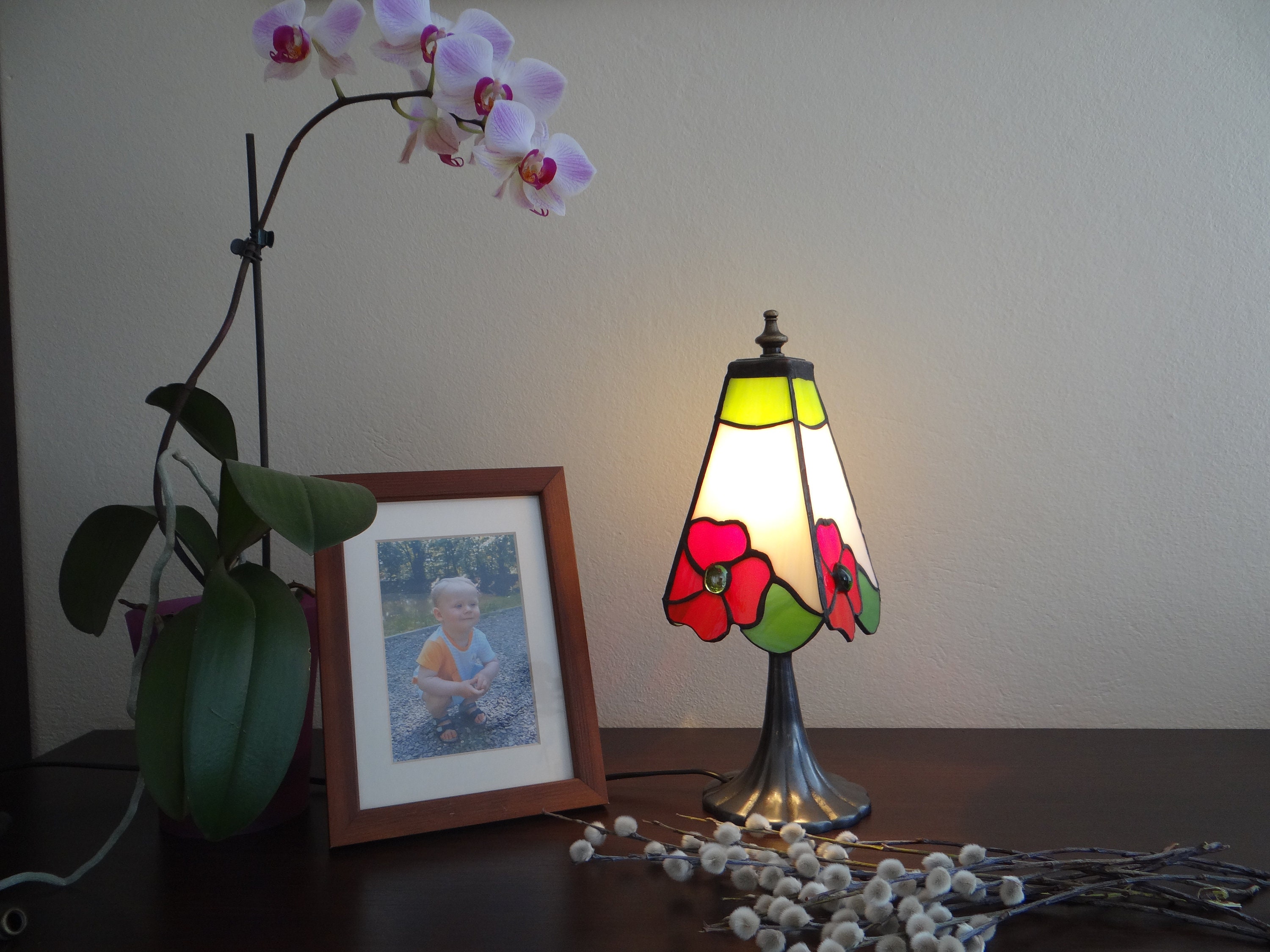 Poppy Lamp Stained Glass Lamp Flor Lamp 4 Panels Lamp Little