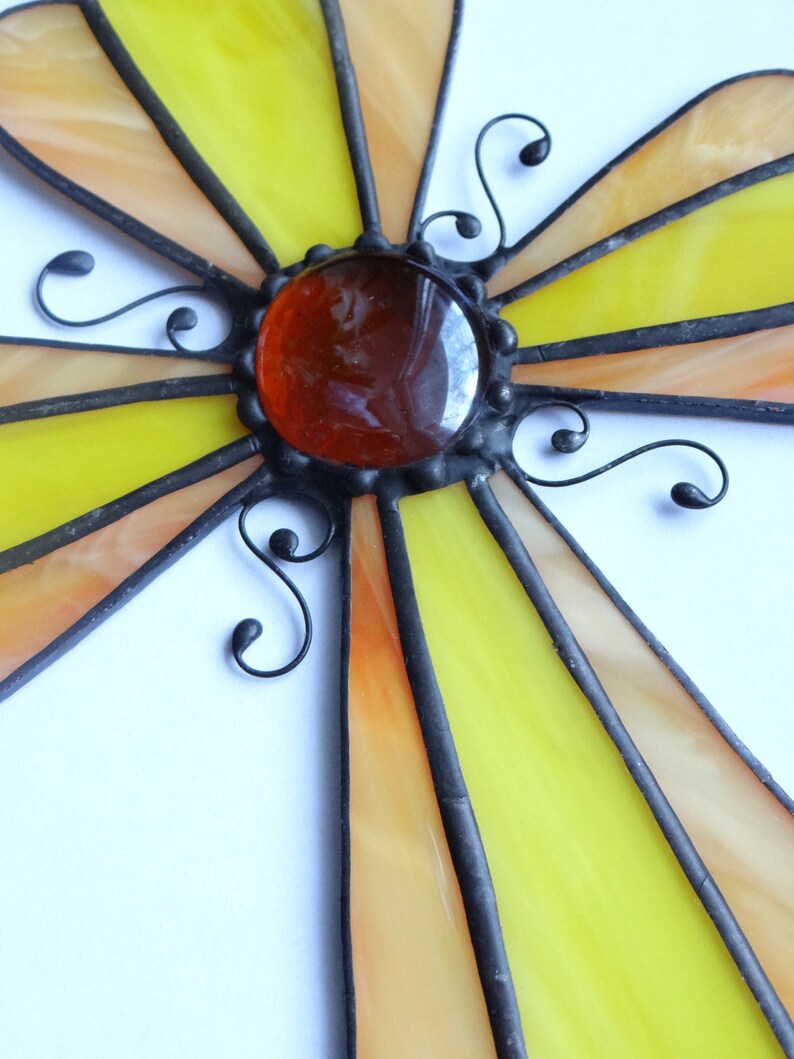 Cross Stained Glass Suncatcher Yellow Crucifix Baptism Gift Etsy