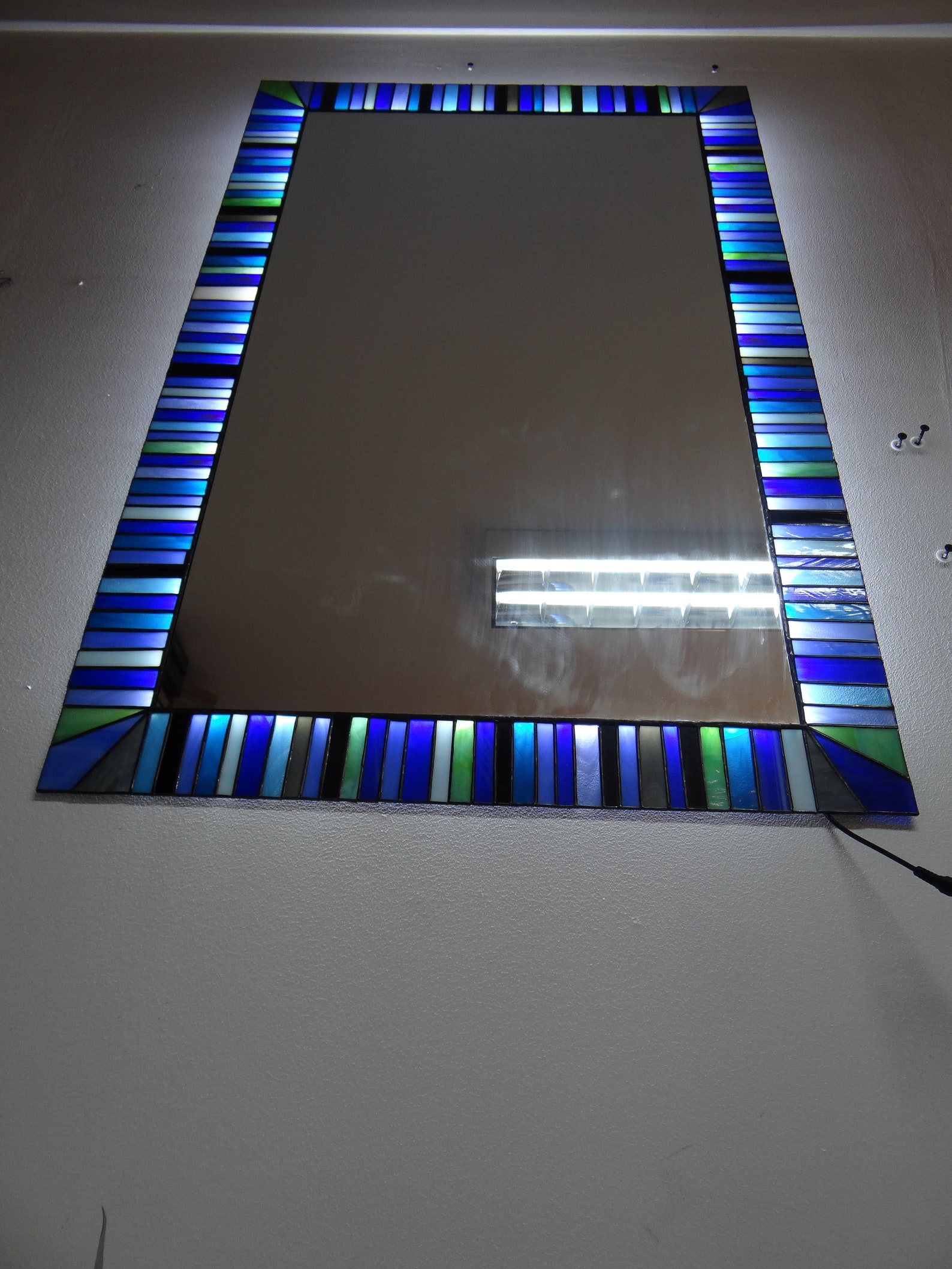 View of Wall Mirror Mosaic Wall Art Bathroom Mirror Illuminated Panel | Etsy