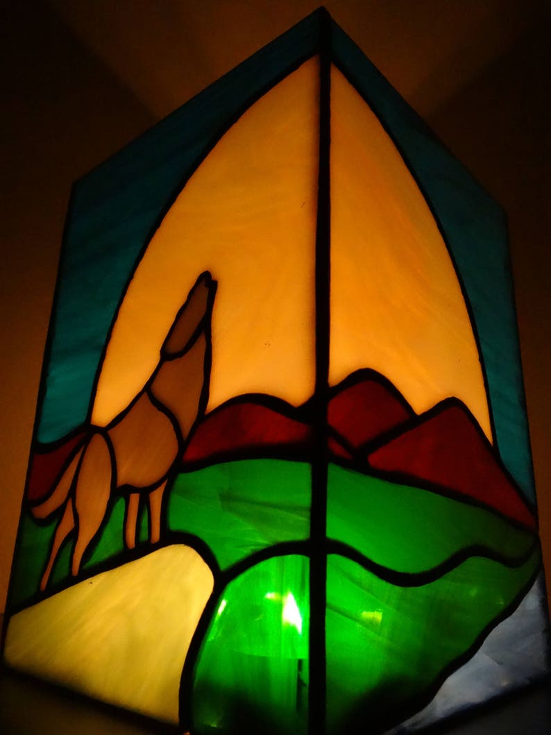 Wolf Stained Glass Art Wolf Candle Holder Howling Wolf Etsy