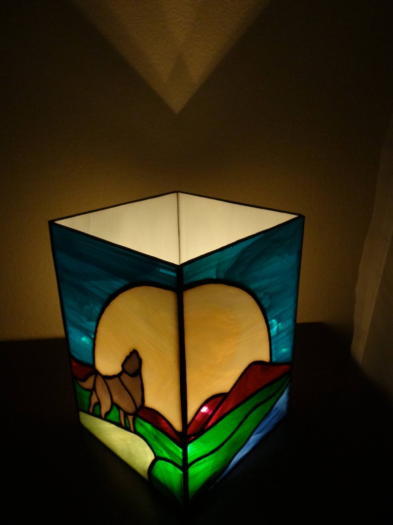 Wolf Stained Glass Art Wolf Candle Holder Howling Wolf Etsy