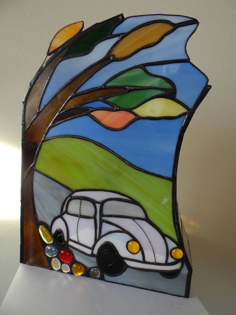 Personnalisé D’anniversaire Enfant La Bureau Voiture Enfants Vitrail Lampe Pour À Inspiration Main Cadeau Chevet lcFKJ1T