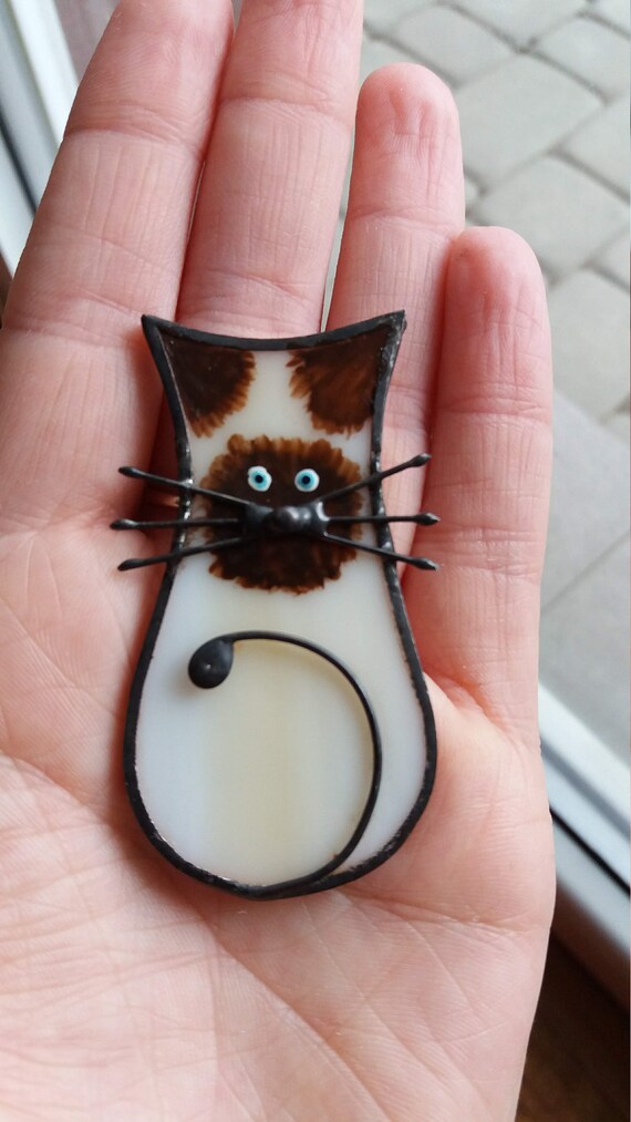 Cat Siamese Stained glass Brooch Cat lover gift Jewelry Gift for her Pet loss Cat brooch Birthday Glass art