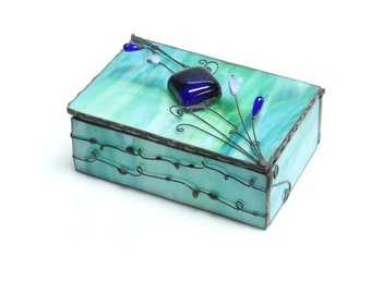 Glass box Stained glass box Jewelry box Glass art Turquoise box Wedding rings box Jewelry storage Handmade Gift for bridal Bridal shower