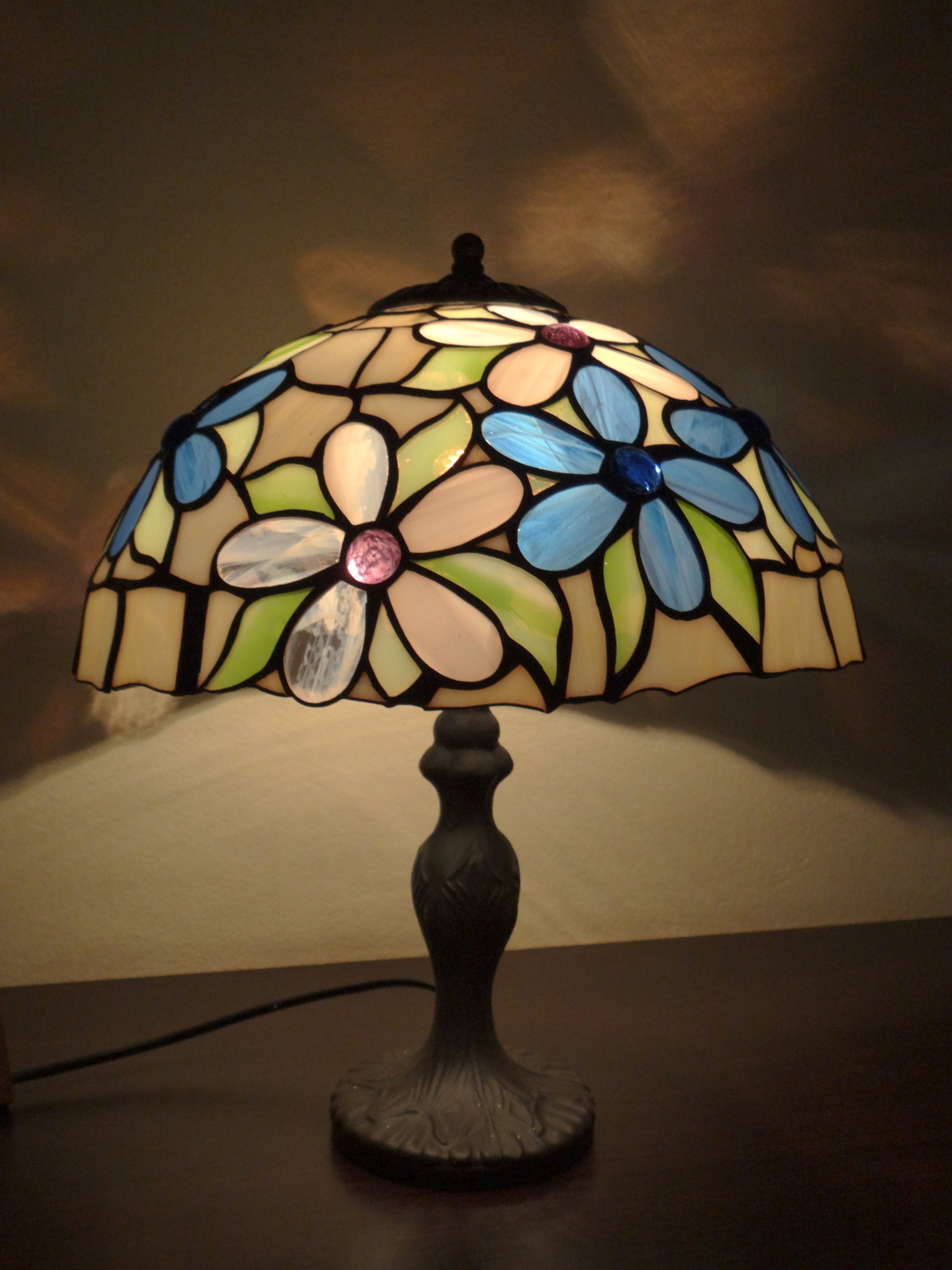 Daisy lamp Flower Pink and blue Stained glass lamp Tiffany Etsy