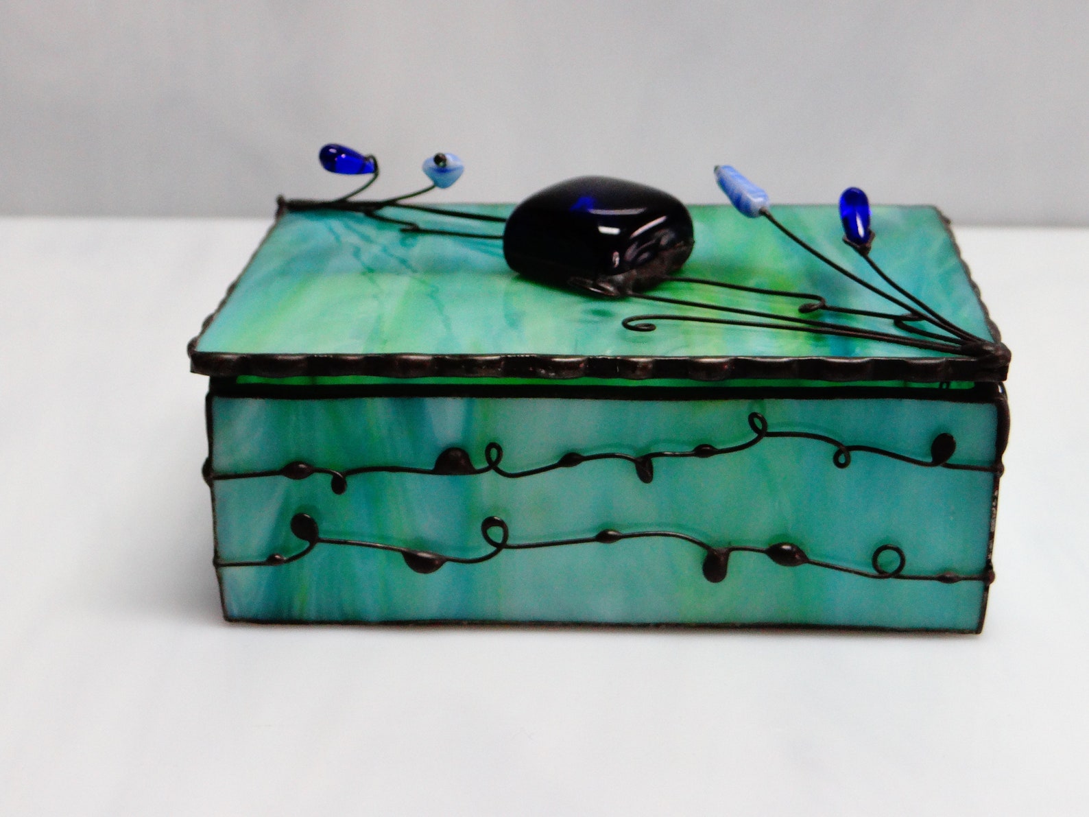 Glass Box Stained Glass Box Jewelry Box Glass Art Turquoise Etsy