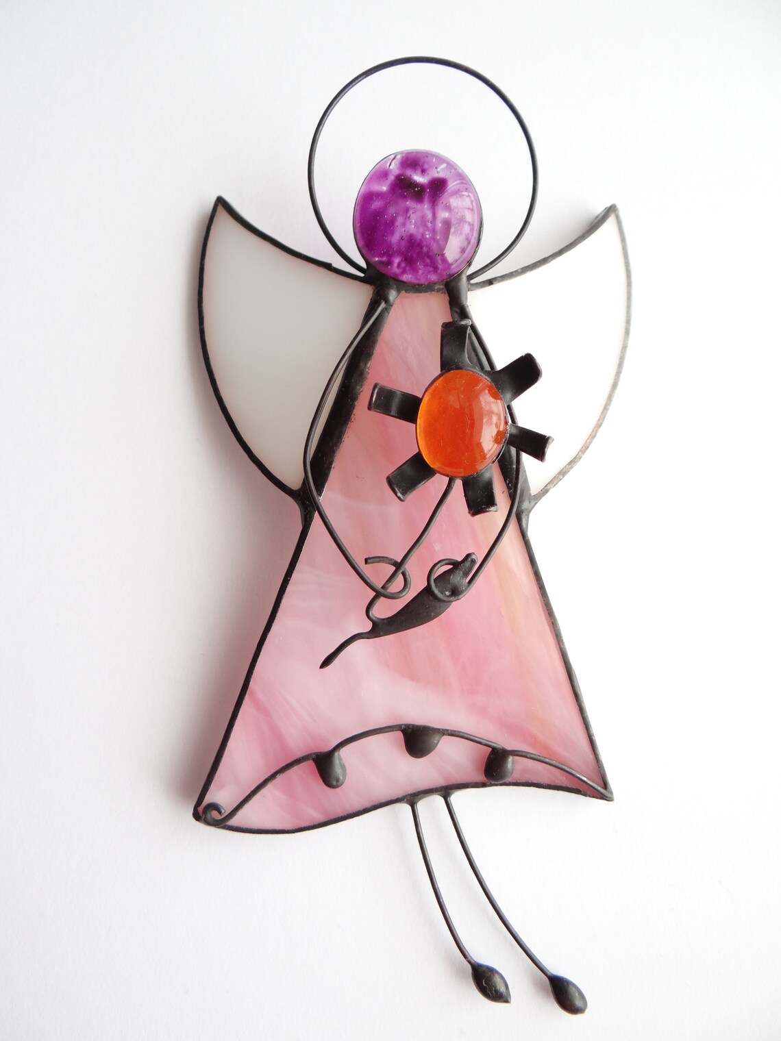 Wings Angel Stained Glass Suncatcher Multicolor Angel Baptism Etsy