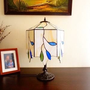 Twig lamp Stained glass lamp Bedside lamp Table lamp Desk lamp Twig and leaves Branches Handmade Custom 6 Panel lamp image 2