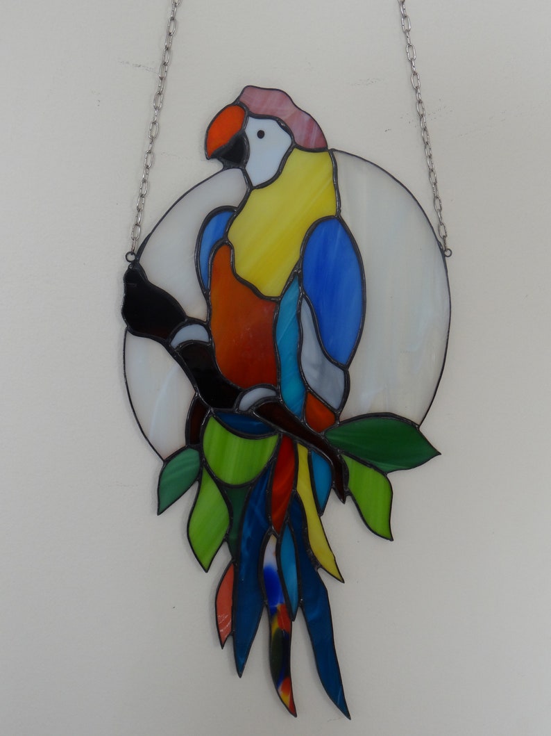 Parrot Stained Glass Suncatcher Wall Hanging Window Panel Etsy
