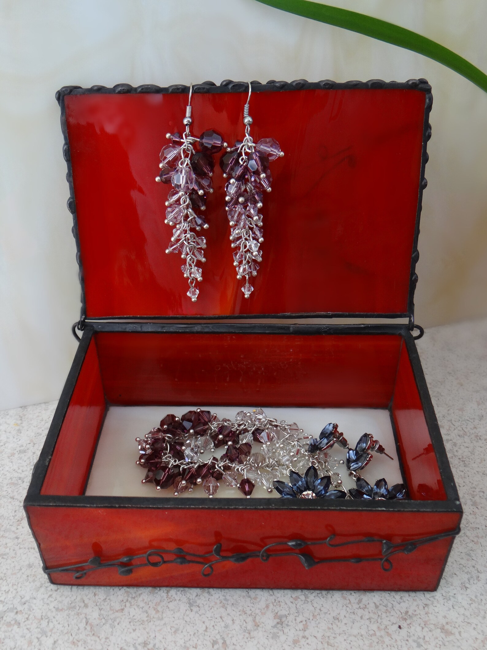 Glass Box Stained Glass Box Jewelry Box Glass Art Red Box Etsy