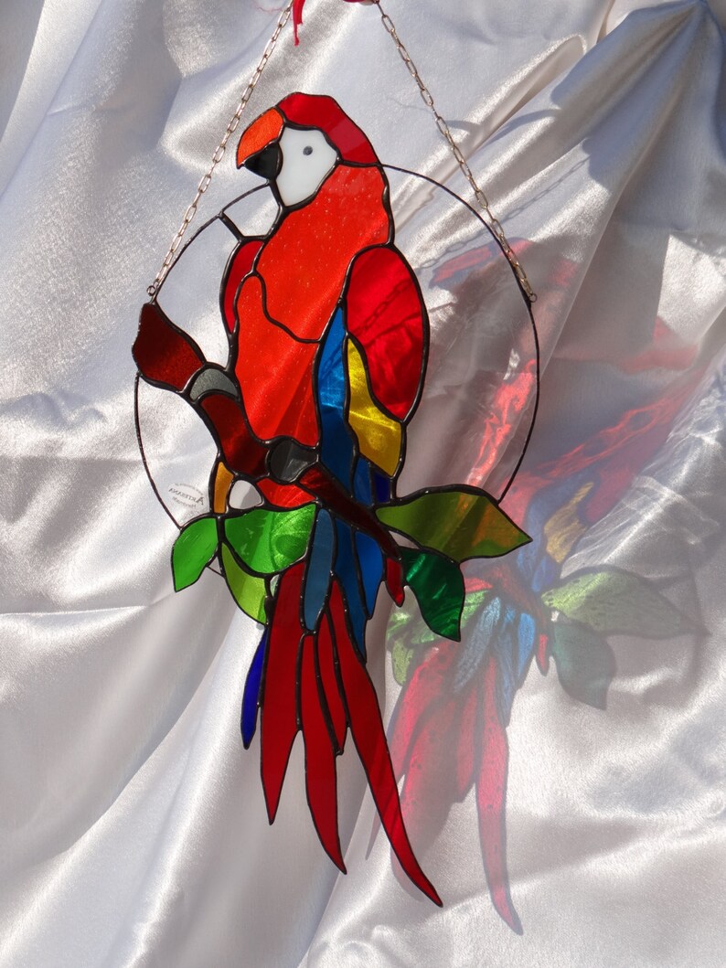 Parrot Stained Glass Suncatcher Wall Hanging Window Panel Etsy
