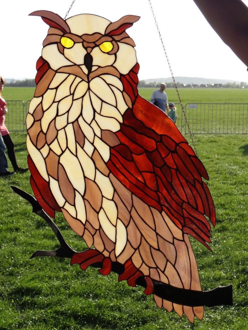 Large Owl Stained Glass Suncatcher Wall Hanging Window Panel | Etsy