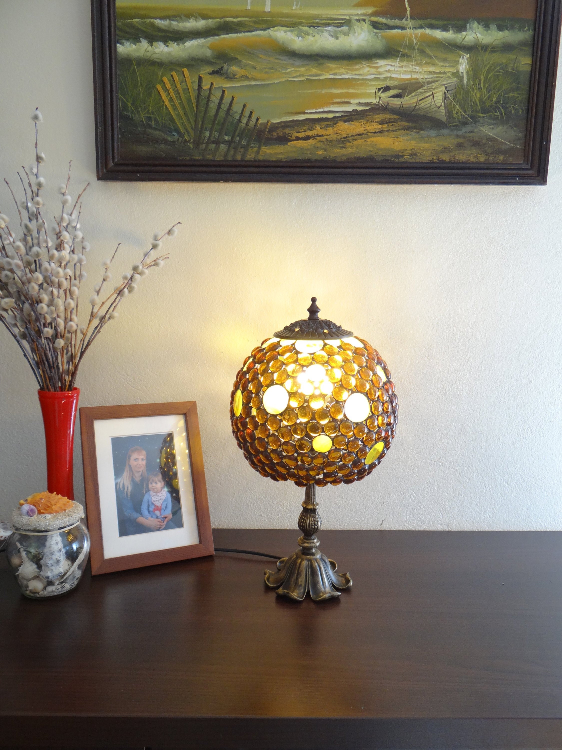 Amber Stained Glass Lamp Bedside Lamp Desk Lamp Amber Etsy