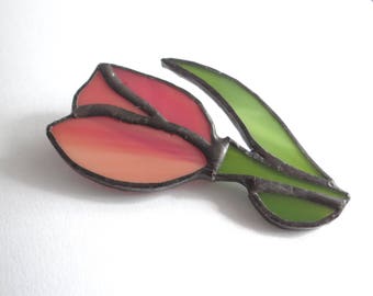 Broche florale Tulip Stained glass brodeur Fleur rouge Cadeau pour son goupille rouge en verre Pin Fleur de fleurs de la Fête des Mères cadeau Saint-Valentin