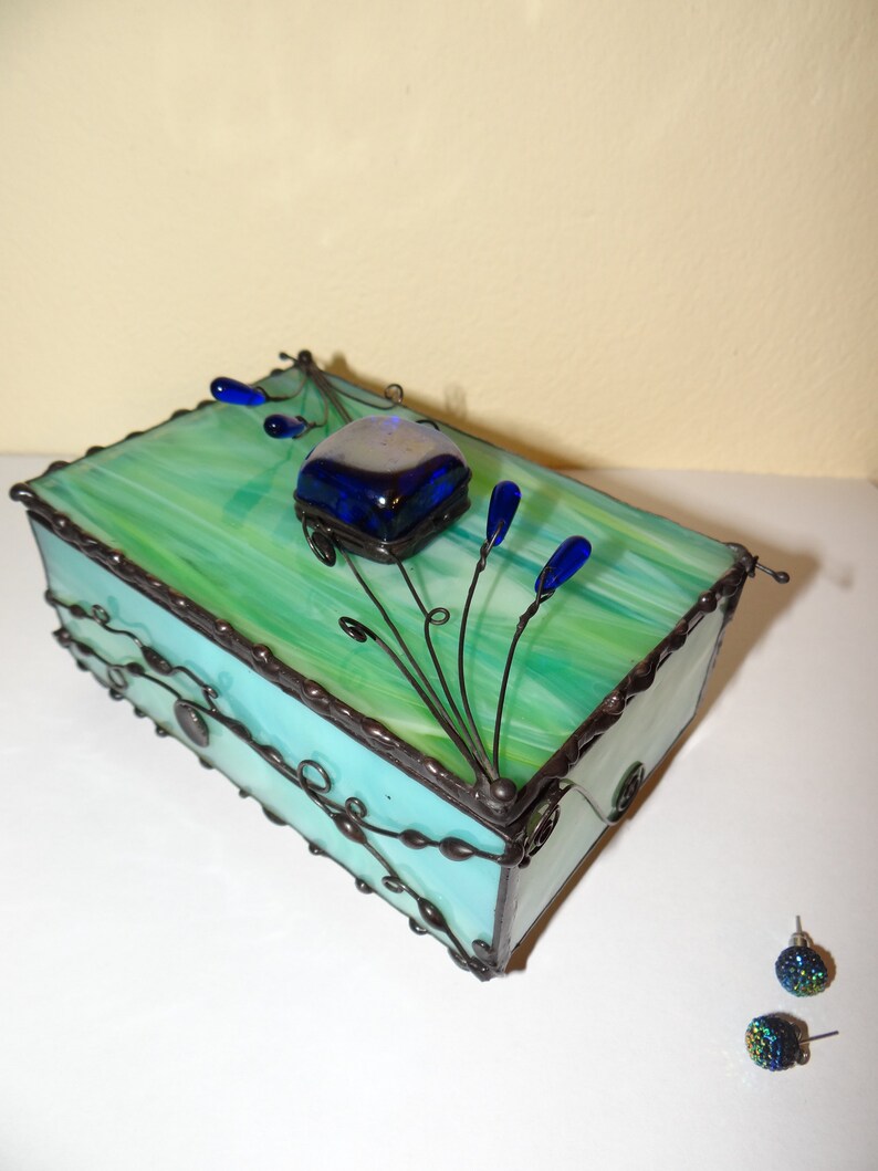 Glass box Stained glass box Jewelry box Glass art Turquoise Etsy