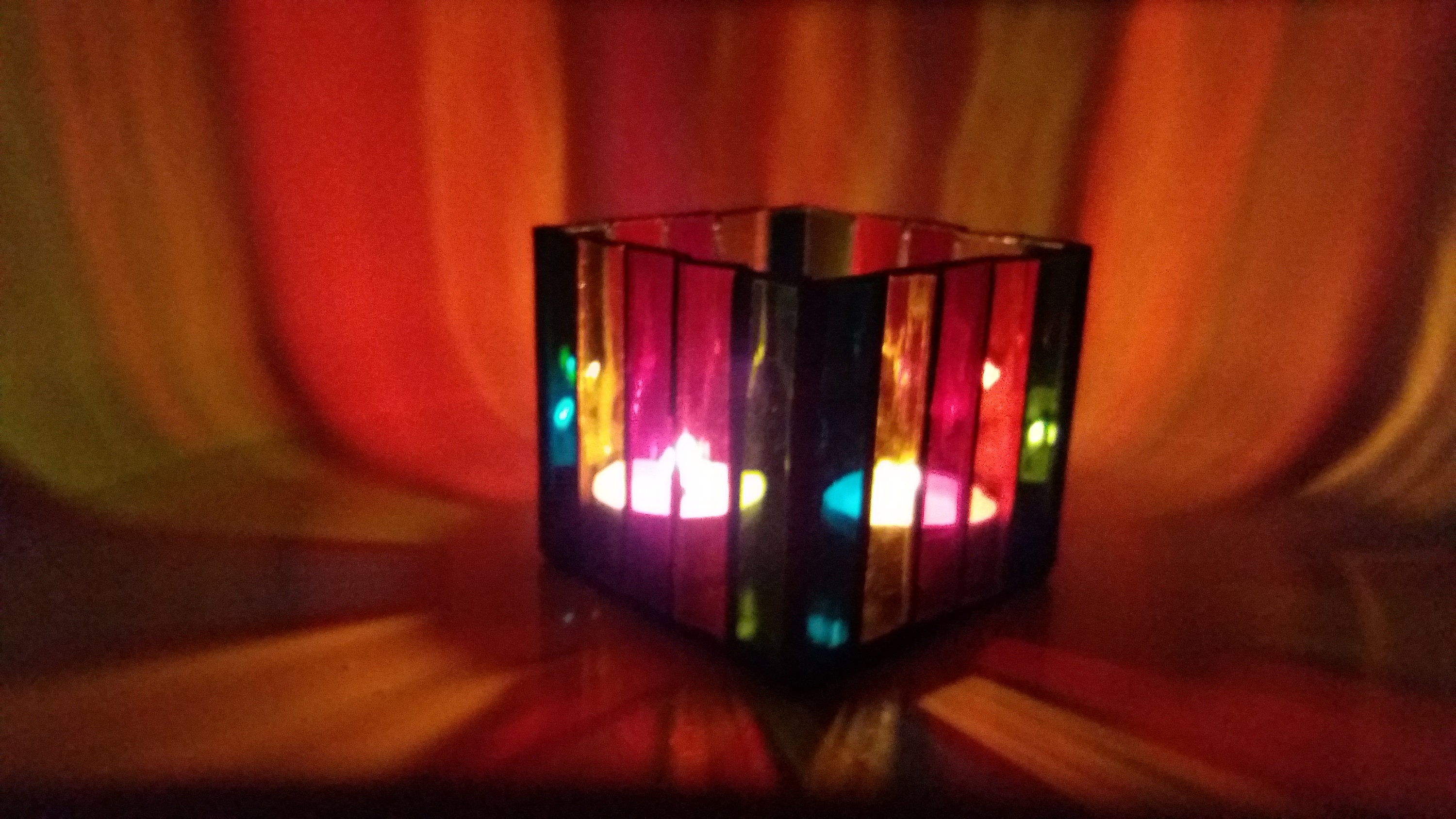 Rainbow Tealight Holder Light Box Stained Glass Art Waterglass Etsy