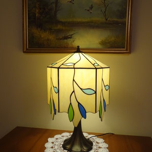 Twig lamp Stained glass lamp Bedside lamp Table lamp Desk lamp Twig and leaves Branches Handmade Custom 6 Panel lamp image 3