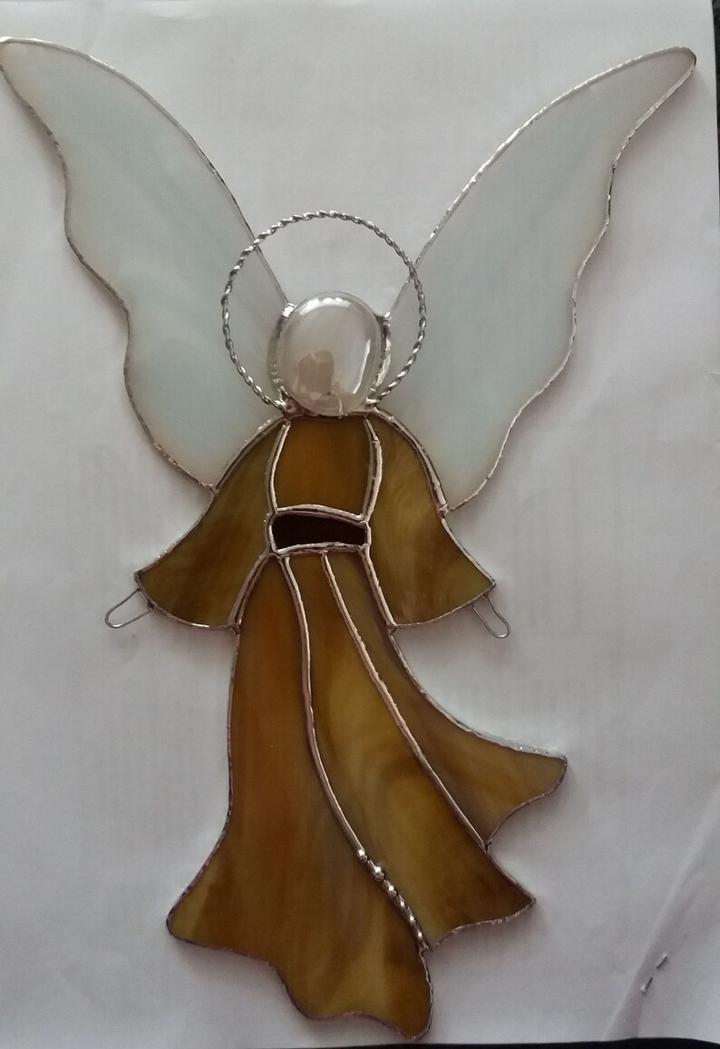 Angel Stained glass suncatcher Glass angel Tiffany style First Communion Birthday gift Baptism Handmade Kids angel Hanging angel image 10