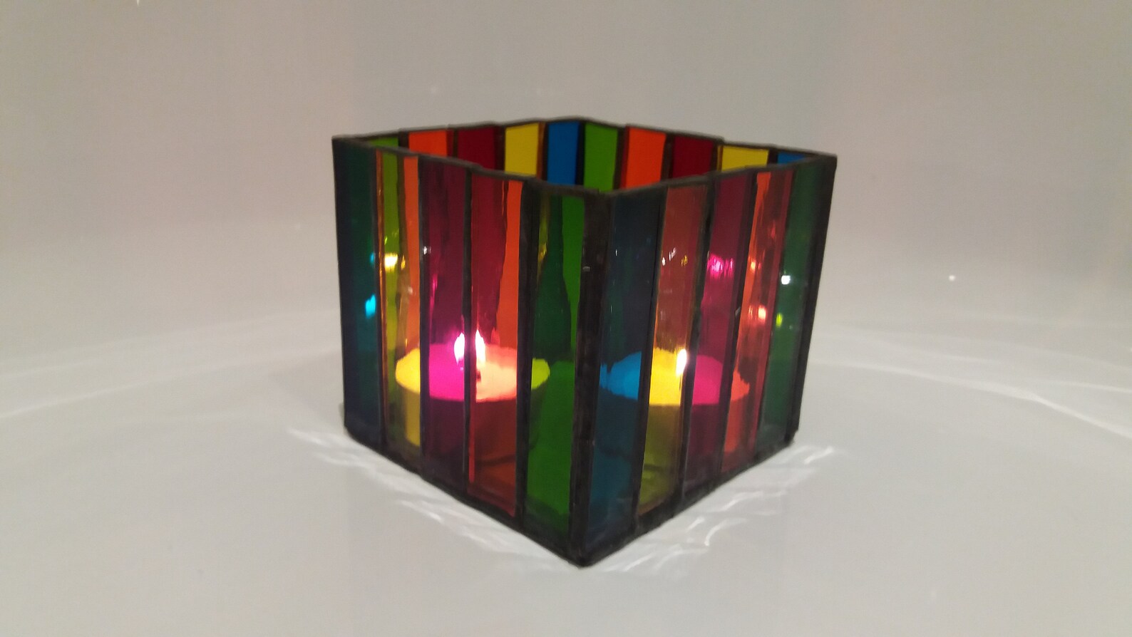 Rainbow Tealight Holder Light Box Stained Glass Art Waterglass Etsy