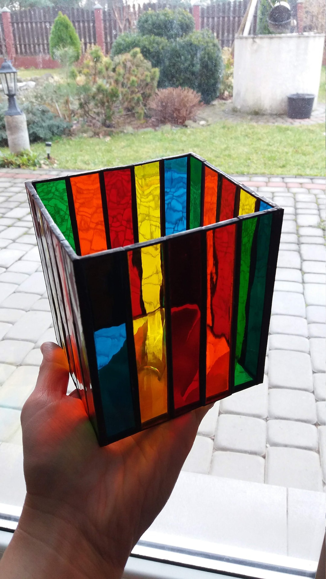 Rainbow Tealight Holder Light Box Stained Glass Art Waterglass Etsy