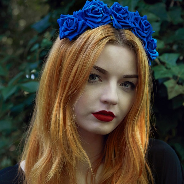 Blue Rose Flower Crown, White Rose Headband, Blue Flower Crown, Flower Crown, Rose Crown, Flower headband, Rose Headband, Festival Crown