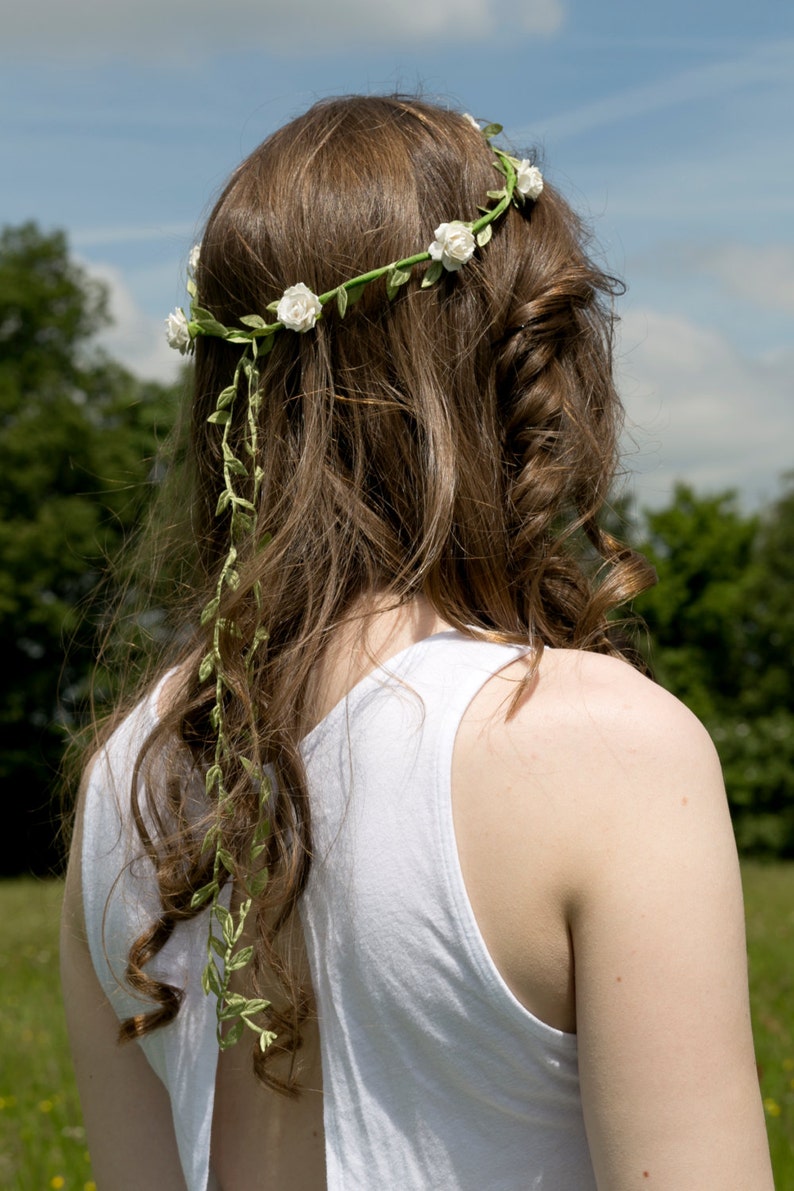 White Rose Flower Crown, White Flower Crown, Festival Crown, Festival Garland, Rose Crown, Flower Crown, Festival Flower Crown, Hair Wreath image 2