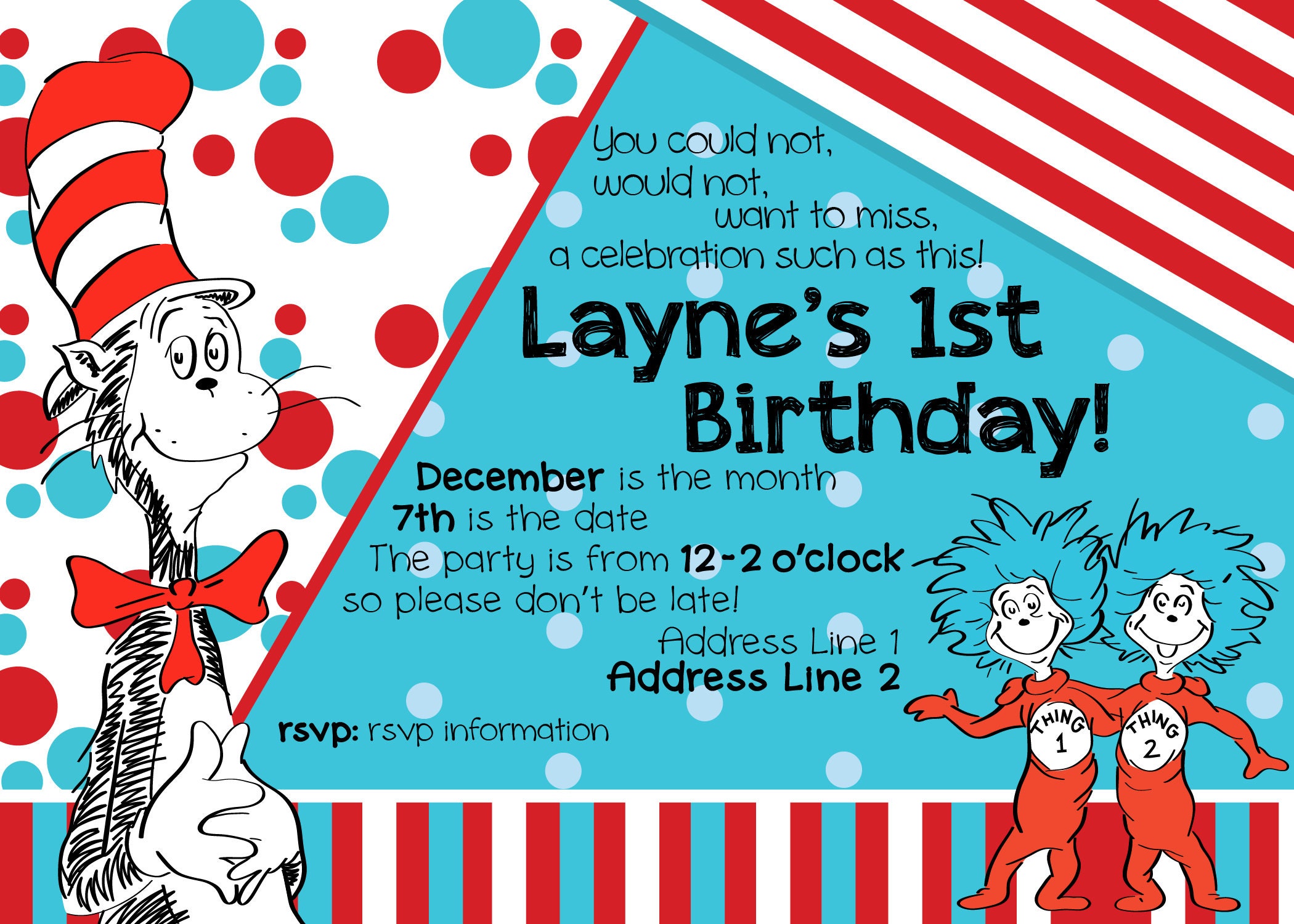 Dr. Seuss Birthday Invitation Etsy