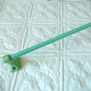 Vintage Jadeite Glass ~ Towel Bar With ~ Jadeite Color Porcelain Brackets ~ 18&quot; Long