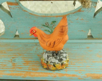 Vintage Antique German Chicken Spring Legs Nodder ~ Bisque Hen On Composition Mound ~ Made In Germany # 2