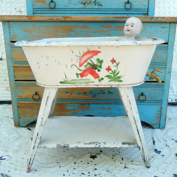 Antique Tin Bath Tub Etsy