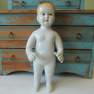 Antique Vintage Tall 9.5&quot; Frozen Charlie Porcelain Doll ~ Not Tinted But Excellent Condition ~ Blonde Boy ~ Most Likely German