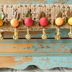 Antique Lot of 6 Small German Brass Cafe Curtain Clips With Fruit ~ Marked Germany ~ 1 .25"