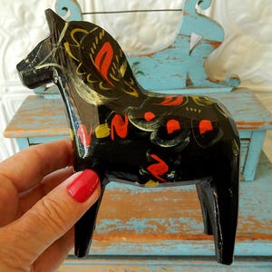 Vintage 5 1/8&quot; Tall Black ~ Swedish Dala Horse ~ No Nils Olsson Sticker