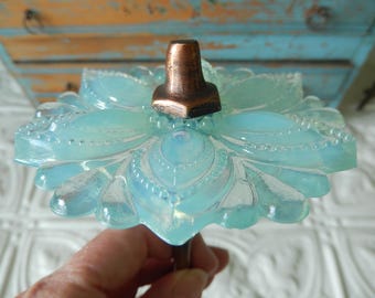 Vintage ~ Beautiful Single ~ Light Blue Opalescent Glass Curtain Tieback ~ 3 3/8" Across