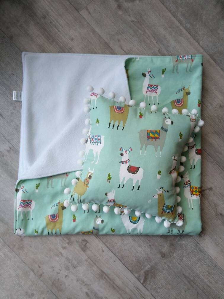 Minky Baby Blanket with Grey Llama Print Gender Neutral