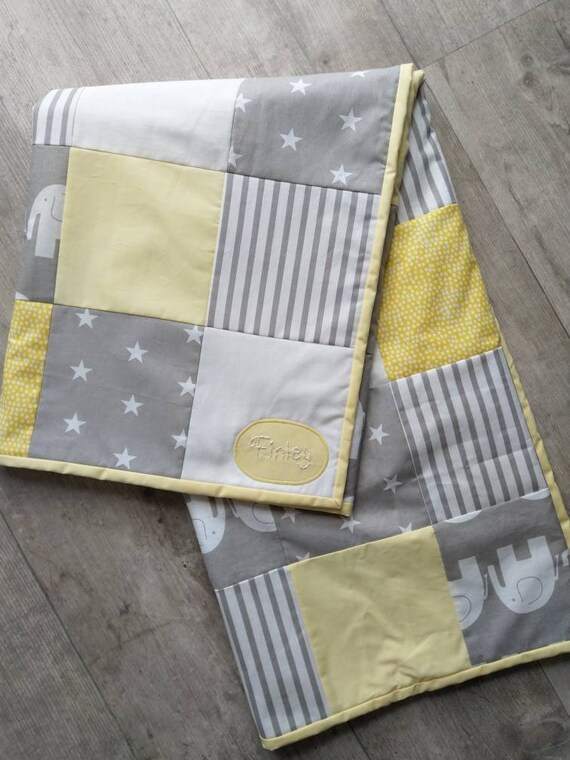 Elephant Cot Blanket Yellow Baby Bedding Patchwork Elephants Etsy