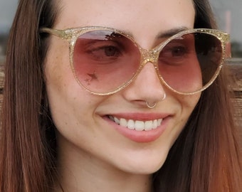 Vintage Sparkle Cat-Eye Sunglasses FRAMES ONLY, 70s Glam Sunglasses, Women Large Butterfly Sunglasses, NOS Eyewear