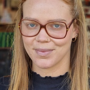 Unworn Vintage Women Eyeglasses Frame, 80&#39;s Oversized Optical Glasses Frames, Brown and Gold Large Square Glasses, NOS Eyewear