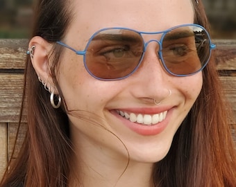 Blauwe pilotenzonnebril, nooit gedragen VINTAGE, jaren 80 herenzonnebril, UNISEXL, uxsol New Old Stock Eyewear
