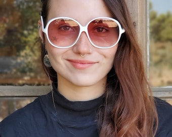 Vintage Oversized White Sunglasses FRAMES ONLY, 1970's Women Round Sunglasses, Disco NOS German Eyewear