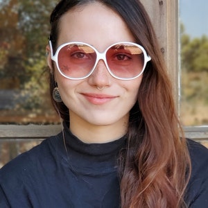 Vintage Oversized White Sunglasses FRAMES ONLY, 1970&#39;s Women Round Sunglasses, Disco NOS German Eyewear