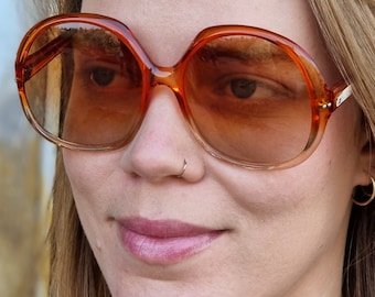 Vintage Sunglasses, Vintage German Eyewear, Oversized Sunglasses, Round Vintage 70's Women's Sunglasses, Chunky Oversized Boho Sunglasses