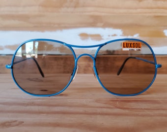 80s Aviator Sunglasses, UNISEX,  Blue Vintage Men's Sunglasses for men or women, New Old Stock Eyewear