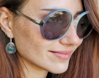 Oversized Round Blue Sunglasses, Vintage 70s Woman Sunglasses, Boho Sunglasses, NOS Never Worn Vintage Eyewear, Vintage Sunglasses Women's