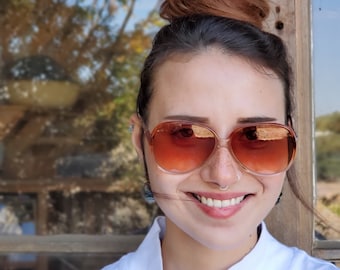 70s Women Sunglasses FRAMES ONLY, Oversize Vintage Sunglasses Frame, Amber Brown Sunglasses, Never Worn Vintage German Eyewear