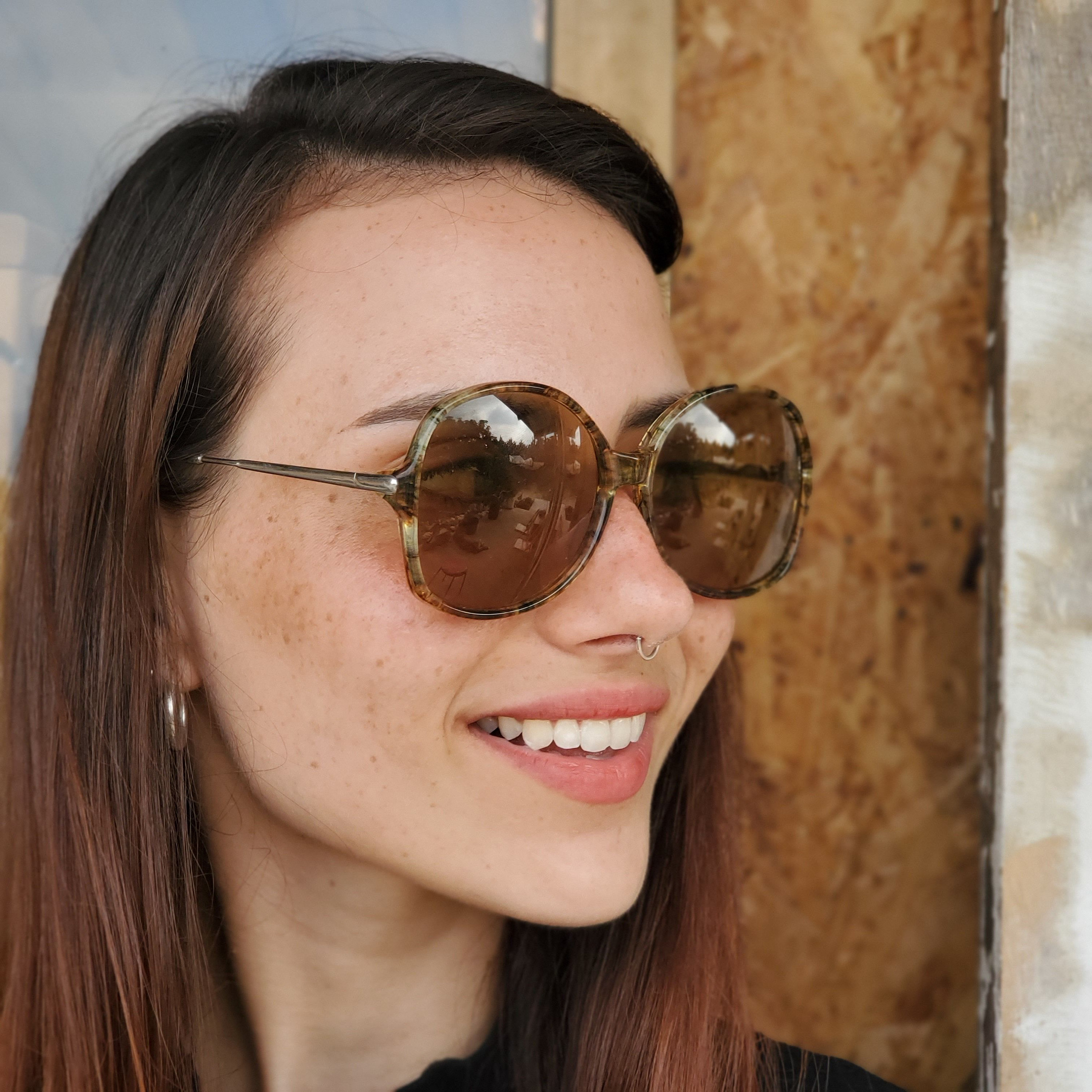 Vintage 70s Round Sunglasses, Tortoise Brown Women 