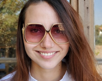 Vintage överdimensionerade fyrkantiga solglasögon från 70-talet, endast bågar, beigebruna bohemiska solglasögon, nya italienska glasögon