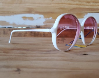 Retro 70s Large Round Sunglasses Cream Silver Oversized Vintage Eyewear White Round Sunglasses, Oversize 70s Women Sunglasses  main image 3
