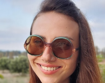 Sunglasses, Sunglasses Women, 70s Vintage Turquoise Sunglasses, Round Women Sunglasses, Oversized Bohemian Sunglasses, Vintage Sunglasses