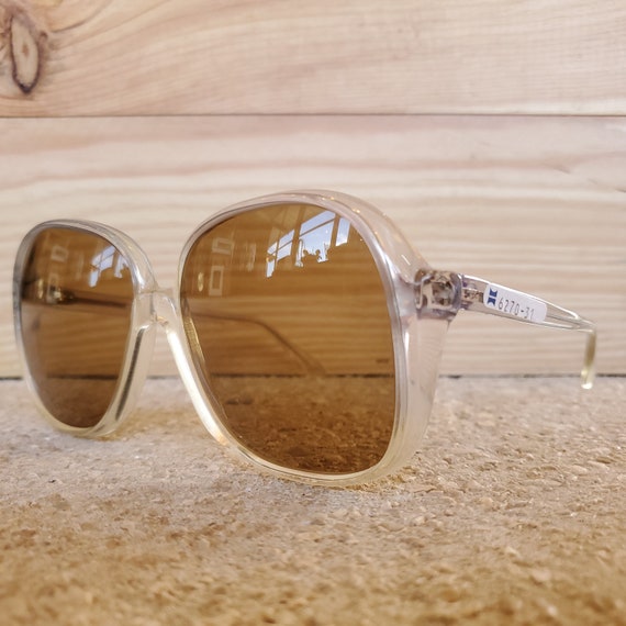 70s Vintage Clear Frame Sunglasses, NOS Large Squ… - image 3